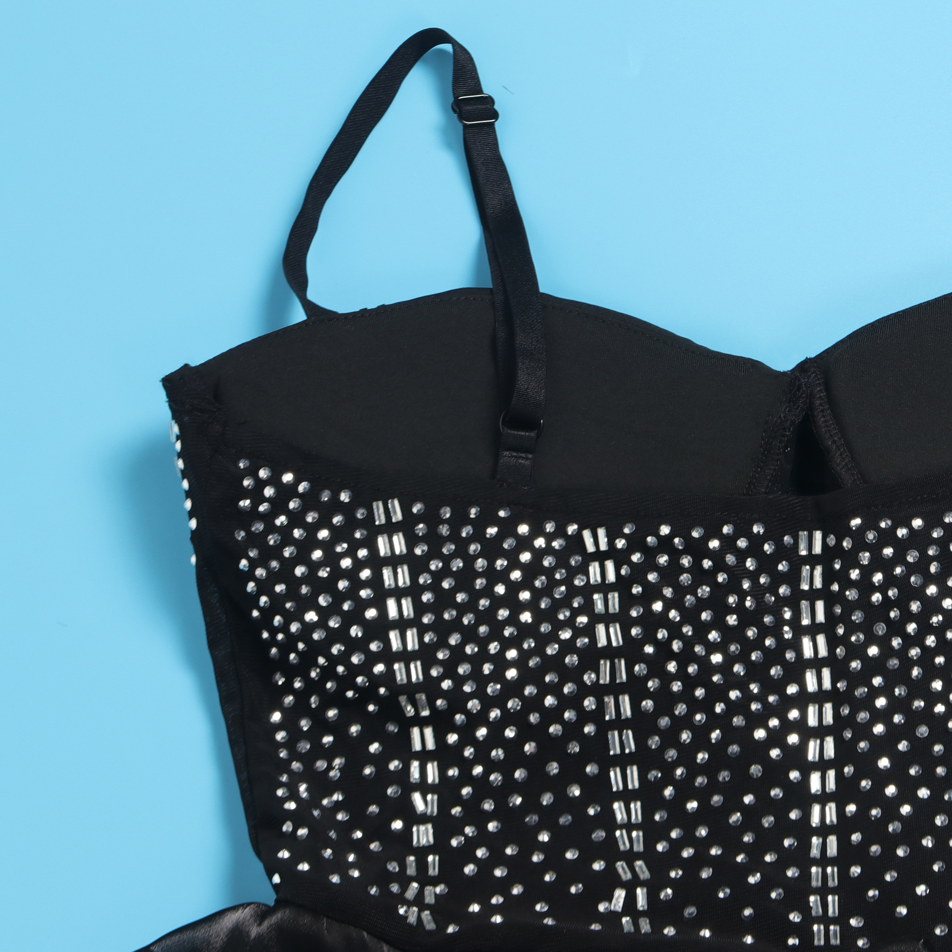 CM.YAYA Women Mesh Diamonds Hot Rhinestones Cake Style Big Swing Strap Bodycon Midi Dress 2023 Sexy Party Even Dresses Vestidos