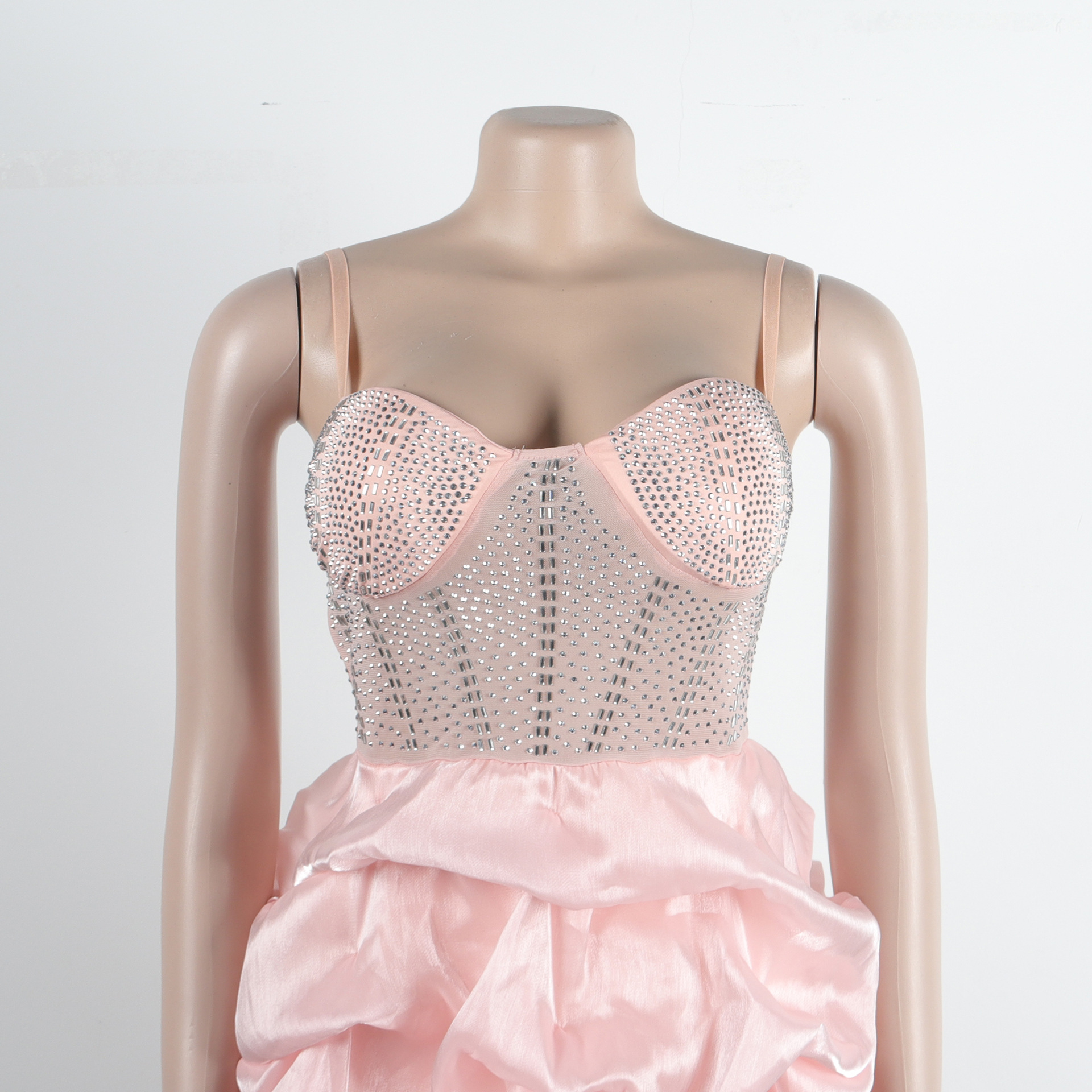 CM.YAYA Women Mesh Diamonds Hot Rhinestones Cake Style Big Swing Strap Bodycon Midi Dress 2023 Sexy Party Even Dresses Vestidos