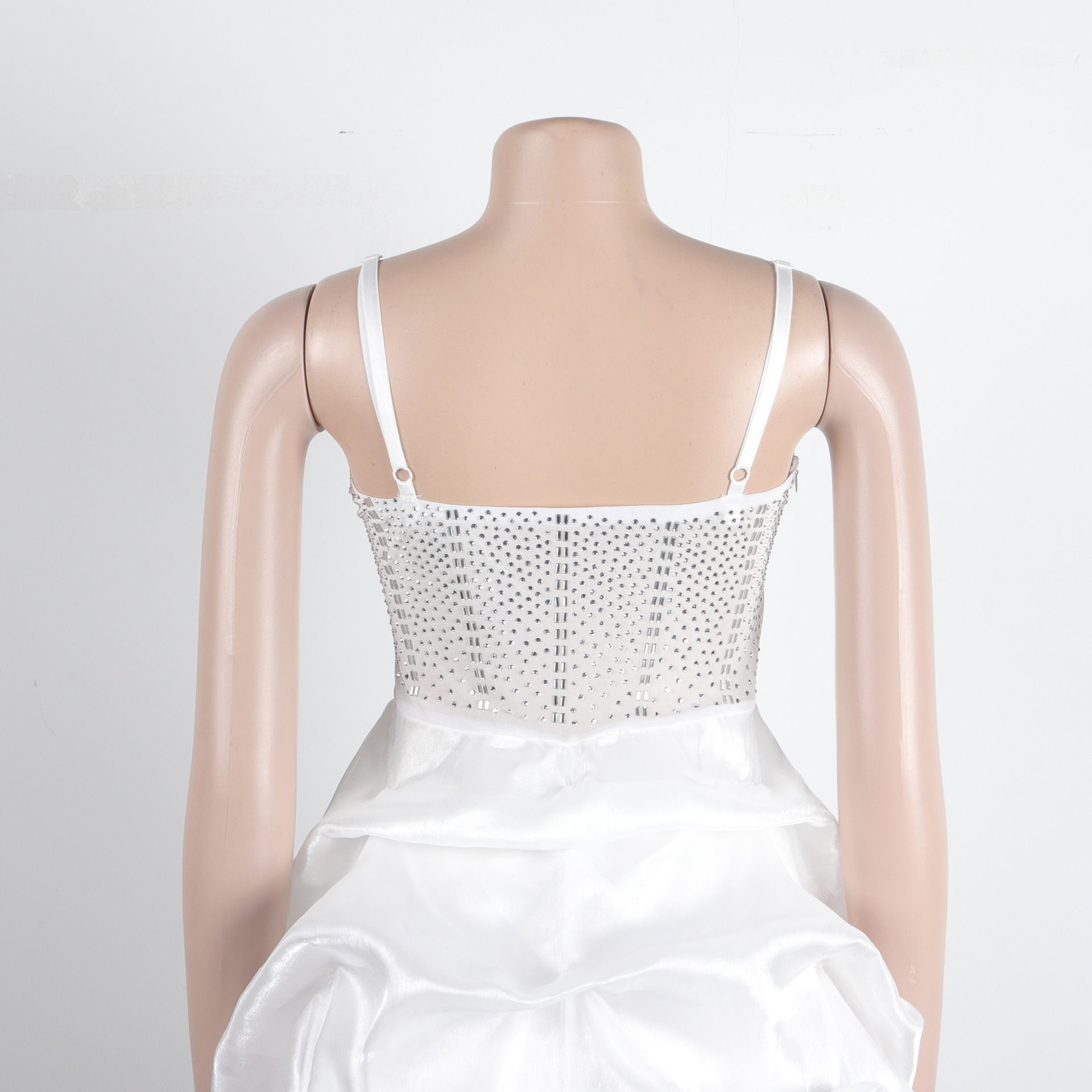 CM.YAYA Women Mesh Diamonds Hot Rhinestones Cake Style Big Swing Strap Bodycon Midi Dress 2023 Sexy Party Even Dresses Vestidos