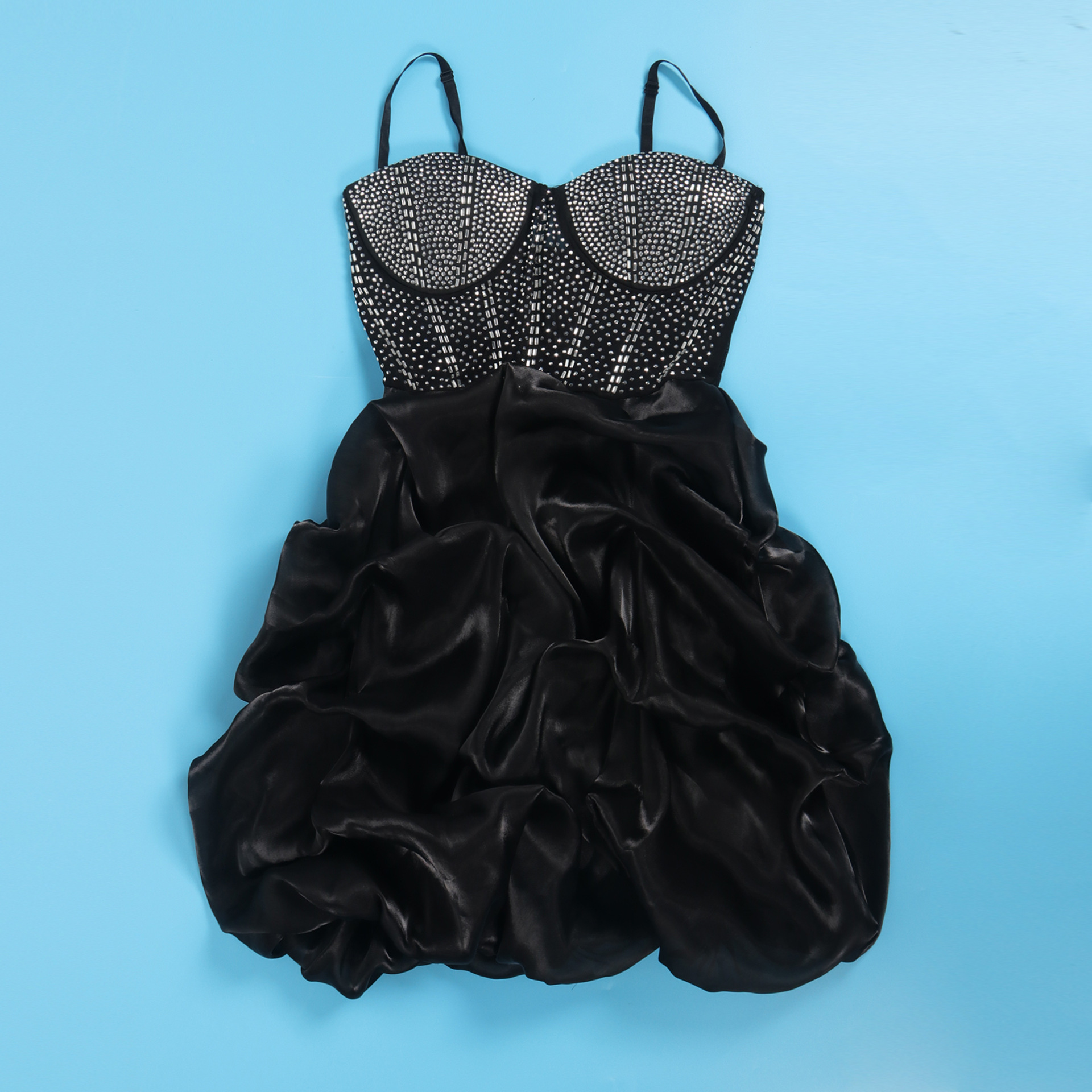 CM.YAYA Women Mesh Diamonds Hot Rhinestones Cake Style Big Swing Strap Bodycon Midi Dress 2023 Sexy Party Even Dresses Vestidos