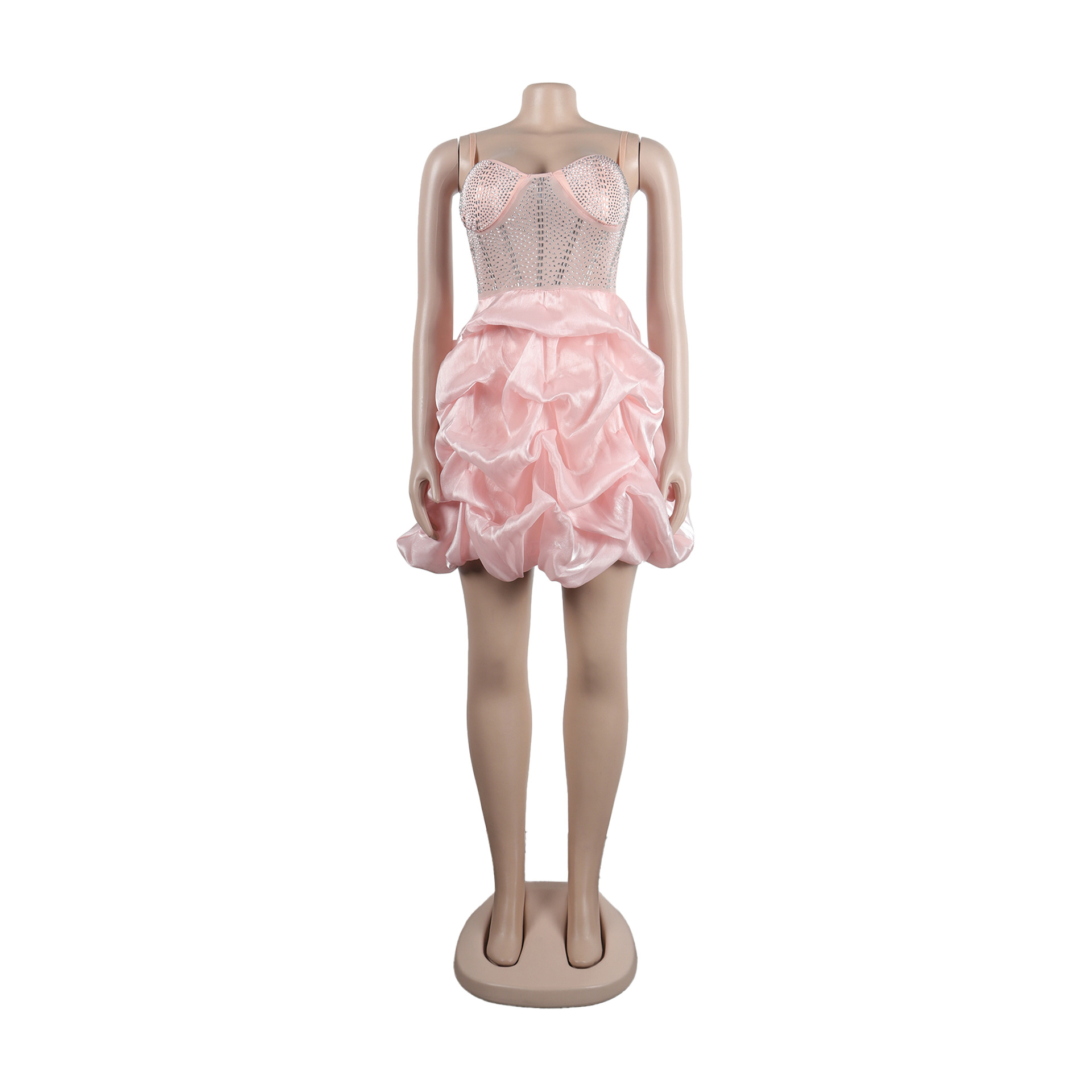 CM.YAYA Women Mesh Diamonds Hot Rhinestones Cake Style Big Swing Strap Bodycon Midi Dress 2023 Sexy Party Even Dresses Vestidos