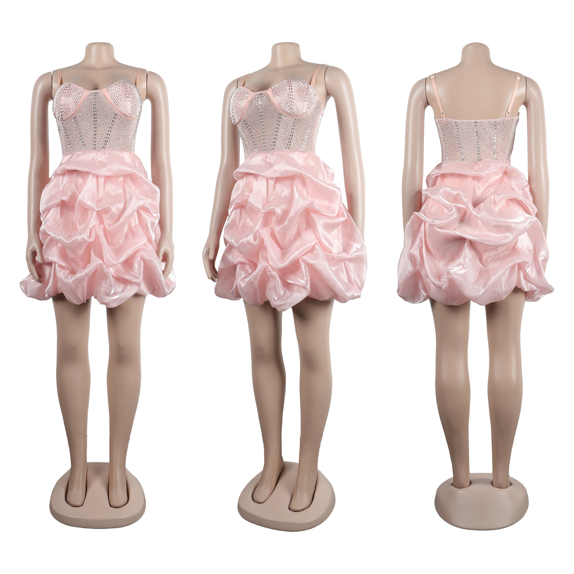 CM.YAYA Women Mesh Diamonds Hot Rhinestones Cake Style Big Swing Strap Bodycon Midi Dress 2023 Sexy Party Even Dresses Vestidos