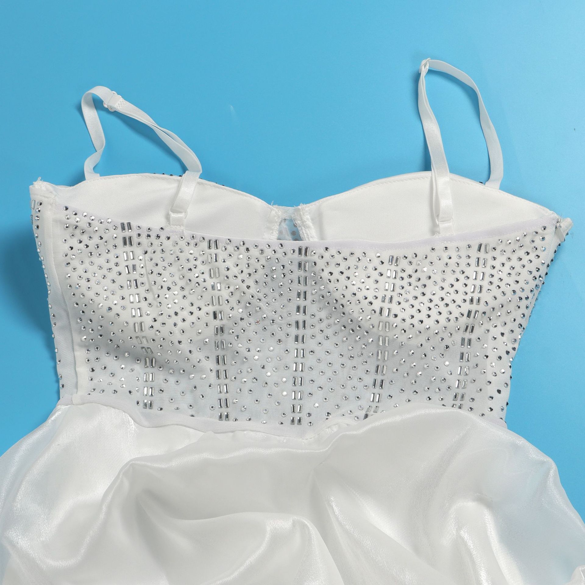 CM.YAYA Women Mesh Diamonds Hot Rhinestones Cake Style Big Swing Strap Bodycon Midi Dress 2023 Sexy Party Even Dresses Vestidos