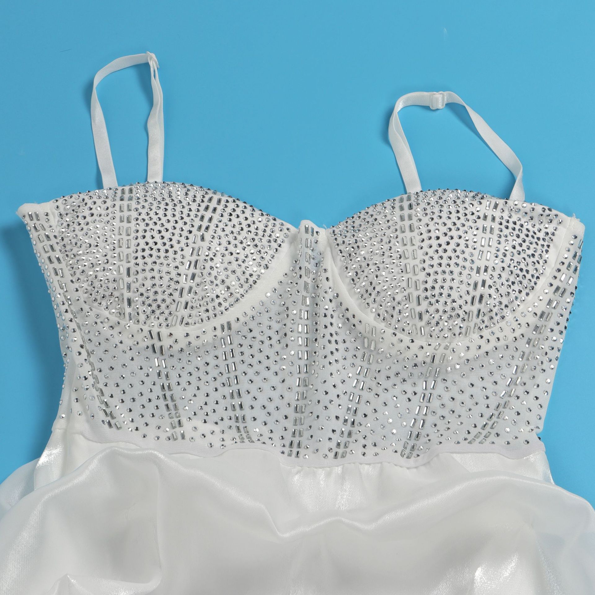 CM.YAYA Women Mesh Diamonds Hot Rhinestones Cake Style Big Swing Strap Bodycon Midi Dress 2023 Sexy Party Even Dresses Vestidos