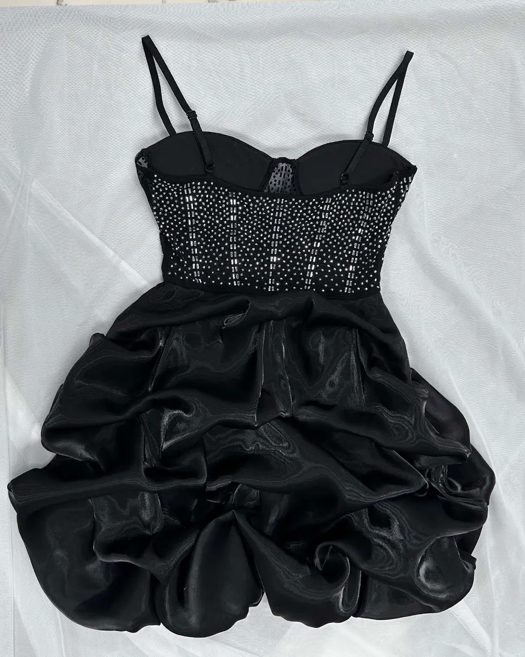 CM.YAYA Women Mesh Diamonds Hot Rhinestones Cake Style Big Swing Strap Bodycon Midi Dress 2023 Sexy Party Even Dresses Vestidos