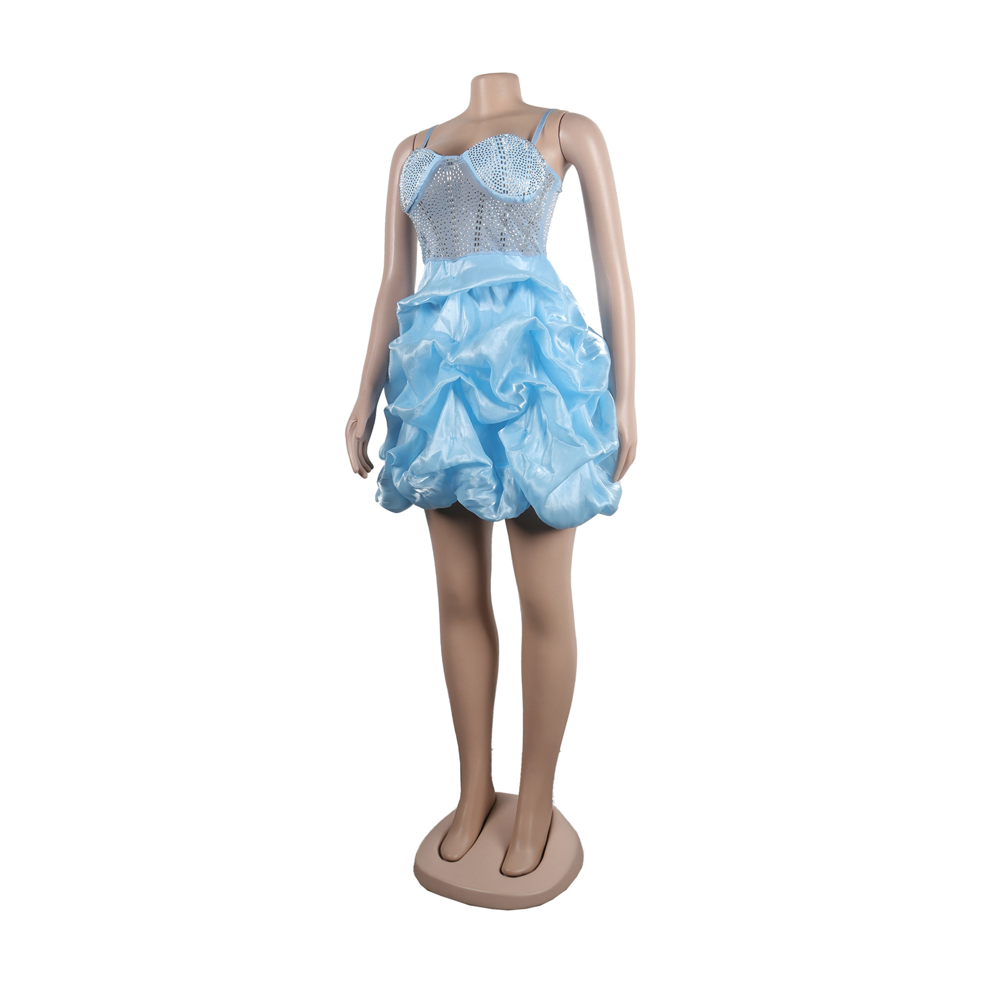 CM.YAYA Women Mesh Diamonds Hot Rhinestones Cake Style Big Swing Strap Bodycon Midi Dress 2023 Sexy Party Even Dresses Vestidos