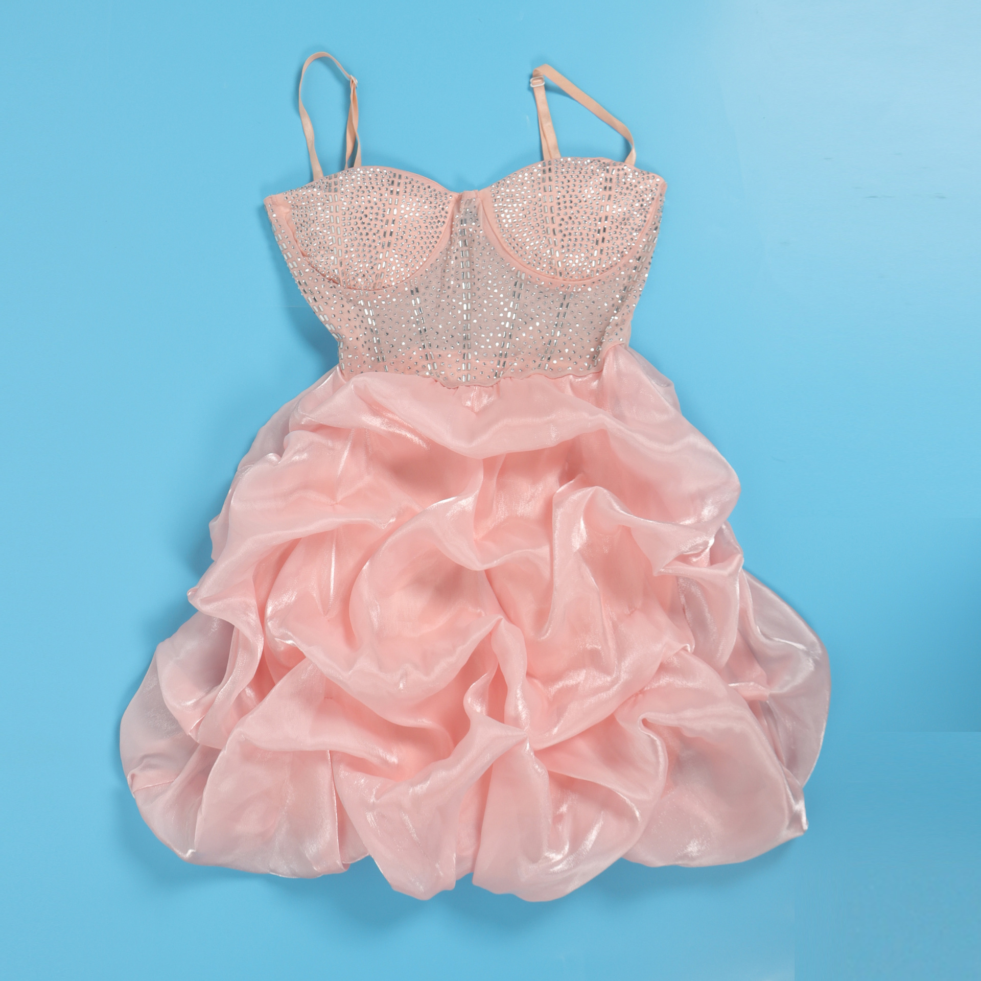 CM.YAYA Women Mesh Diamonds Hot Rhinestones Cake Style Big Swing Strap Bodycon Midi Dress 2023 Sexy Party Even Dresses Vestidos