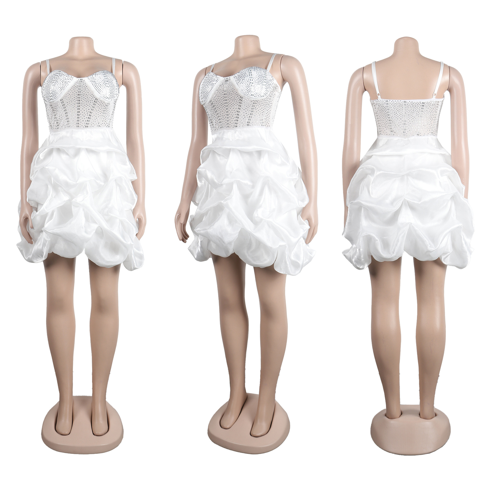 CM.YAYA Women Mesh Diamonds Hot Rhinestones Cake Style Big Swing Strap Bodycon Midi Dress 2023 Sexy Party Even Dresses Vestidos