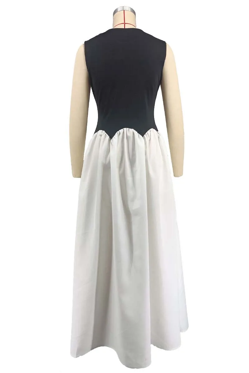 CM.YAYA Summer Elegant Sleeveless Sweet O-Neck Patchwork Long Women Dress Beach Party Evening Sexy Pleated Big Swing Dresses CM.YAYA Summer Elegant Sleeveless Sweet O-Neck Patchwork Long Women Dress Beach Party Evening Sexy Pleated Big Swing Dresses