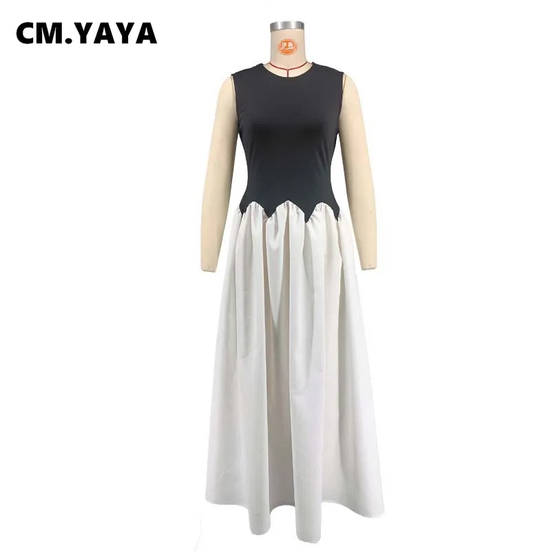 CM.YAYA Summer Elegant Sleeveless Sweet O-Neck Patchwork Long Women Dress Beach Party Evening Sexy Pleated Big Swing Dresses