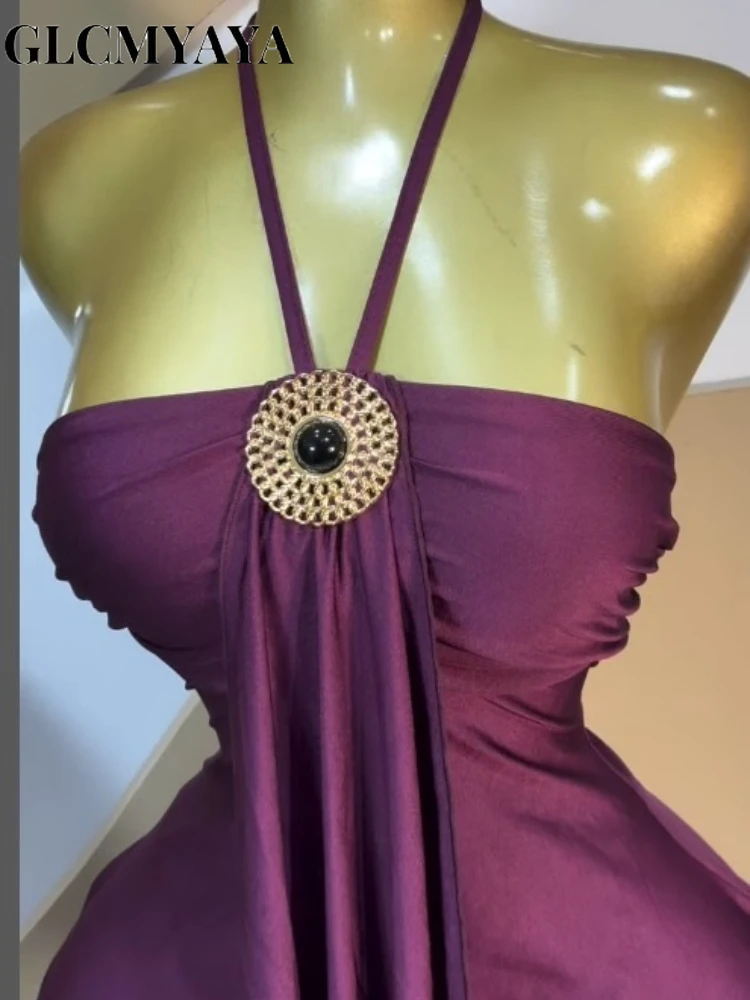 CM.YAYA Women Halter Neck Sleeveless A-line Midi Mini Dress 2026 Street Beach Vacation Party Holiday Dresses Trendy Vestidos