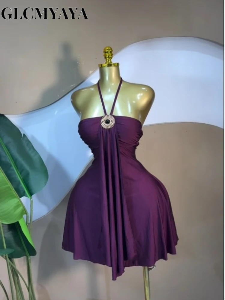 CM.YAYA Women Halter Neck Sleeveless A-line Midi Mini Dress 2026 Street Beach Vacation Party Holiday Dresses Trendy Vestidos