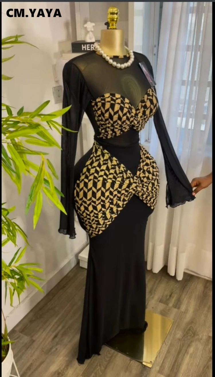 CM.YAYA Women Houndstooth Printed Long Sleeve Draped Ruched Bodycon Midi Mini Dress 2025 Vacation Sexy Party Evening Dresses