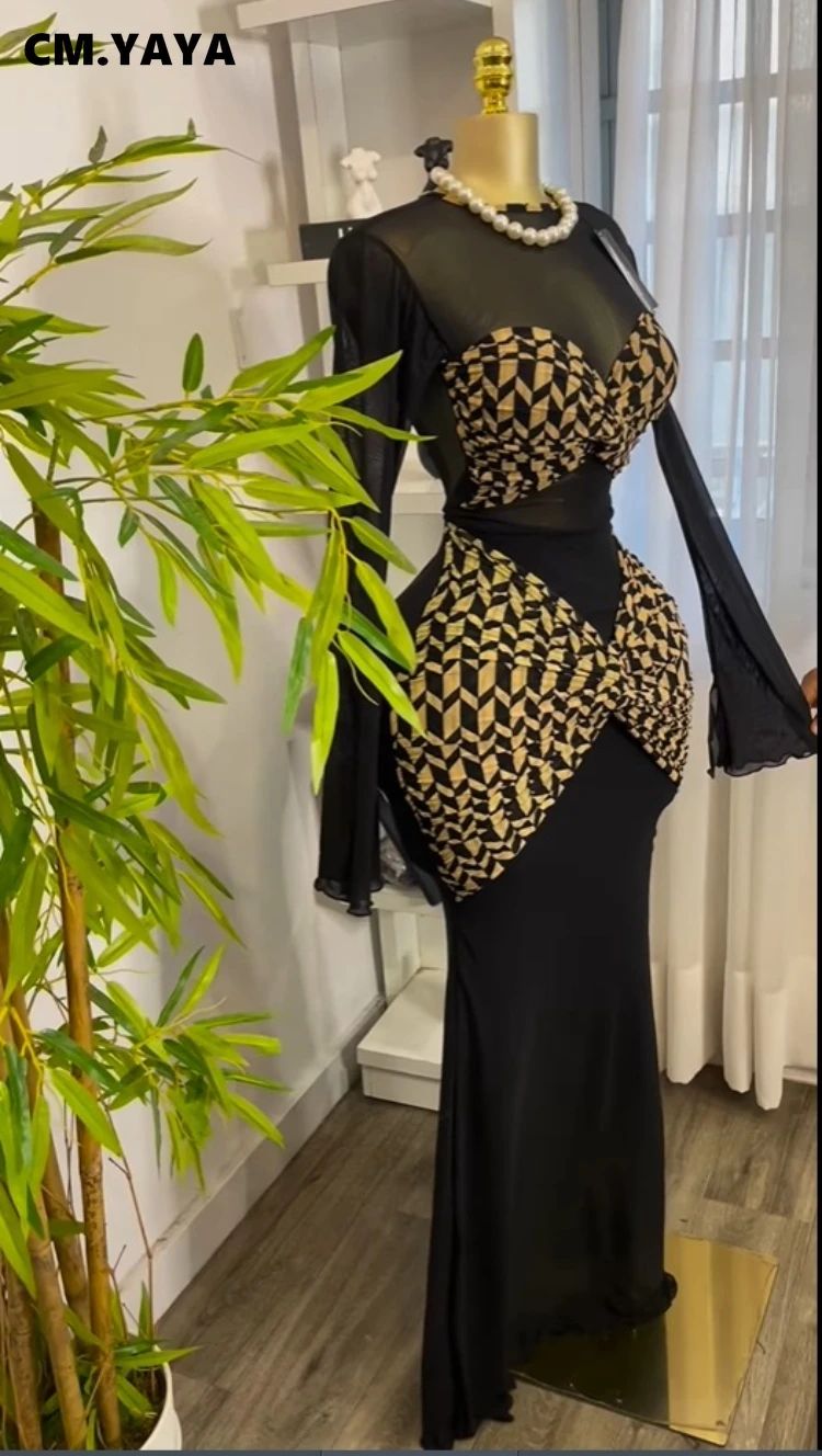 CM.YAYA Women Houndstooth Printed Long Sleeve Draped Ruched Bodycon Midi Mini Dress 2025 Vacation Sexy Party Evening Dresses