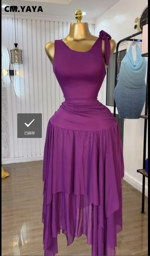 CM.YAYA Women Tie Up Shoulder Sleeveless Knit Tank Top and Irregular Maxi Long Skirt Suit 2025 Summer Two 2 Piece Set Outfits