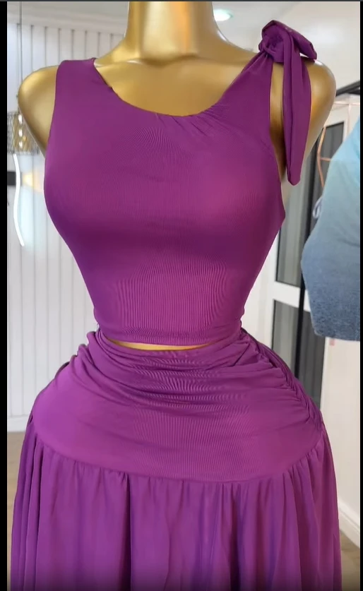 CM.YAYA Women Tie Up Shoulder Sleeveless Knit Tank Top and Irregular Maxi Long Skirt Suit 2025 Summer Two 2 Piece Set Outfits