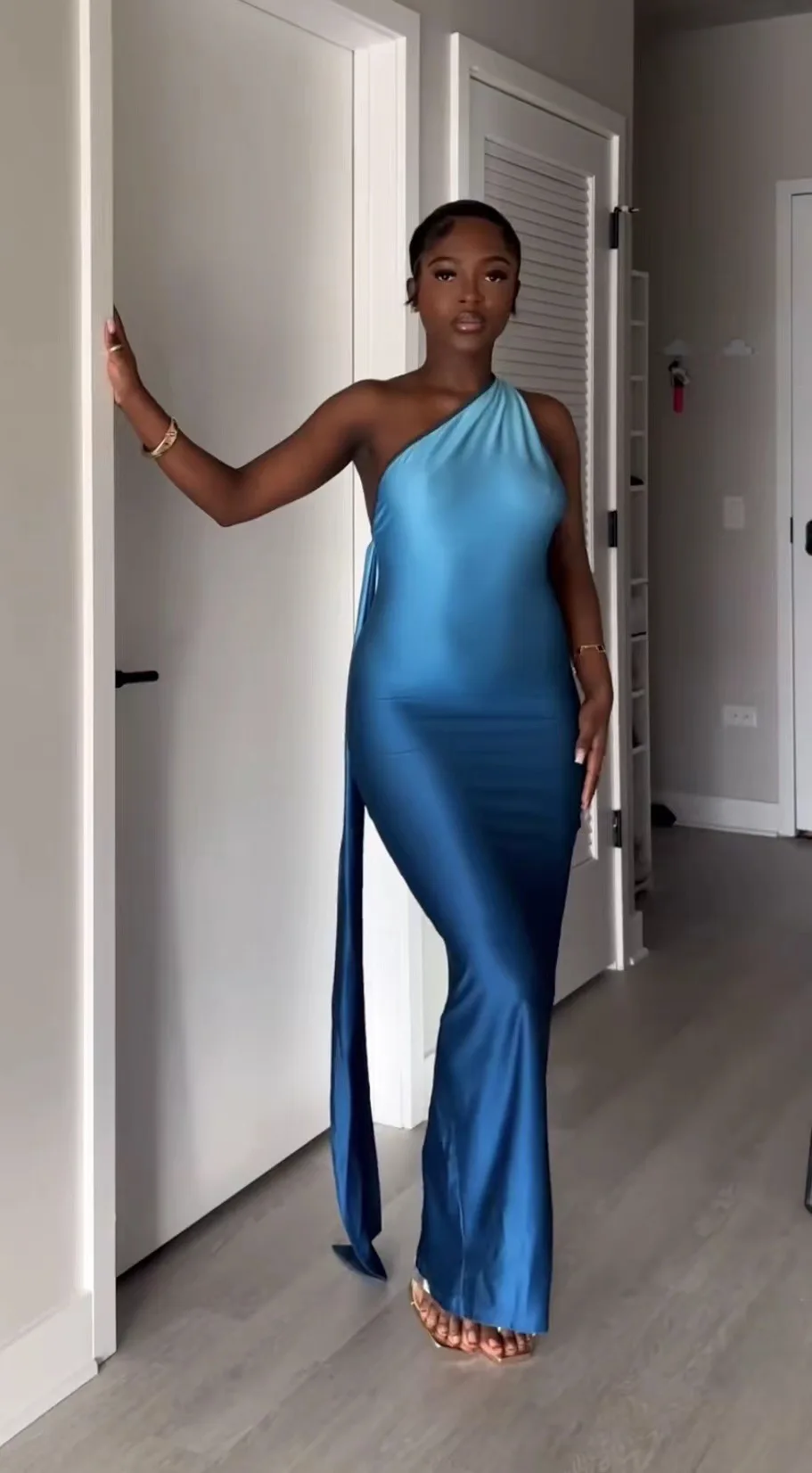 CM.YAYA Women Stacked Sleeveless Skew Collar Gradient Maxi Bodycon Long Dress 2025 Spring Evening Sexy Party Dresses Vestidos CM.YAYA Women Stacked Sleeveless Skew Collar Gradient Maxi Bodycon Long Dress 2025 Spring Evening Sexy Party Dresses Vestidos