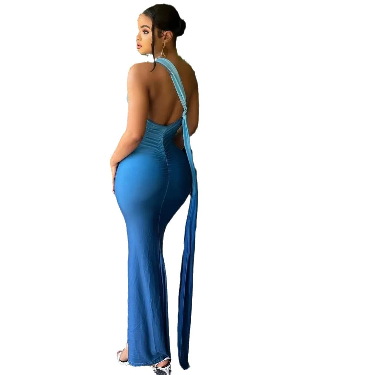 CM.YAYA Women Stacked Sleeveless Skew Collar Gradient Maxi Bodycon Long Dress 2025 Spring Evening Sexy Party Dresses Vestidos CM.YAYA Women Stacked Sleeveless Skew Collar Gradient Maxi Bodycon Long Dress 2025 Spring Evening Sexy Party Dresses Vestidos