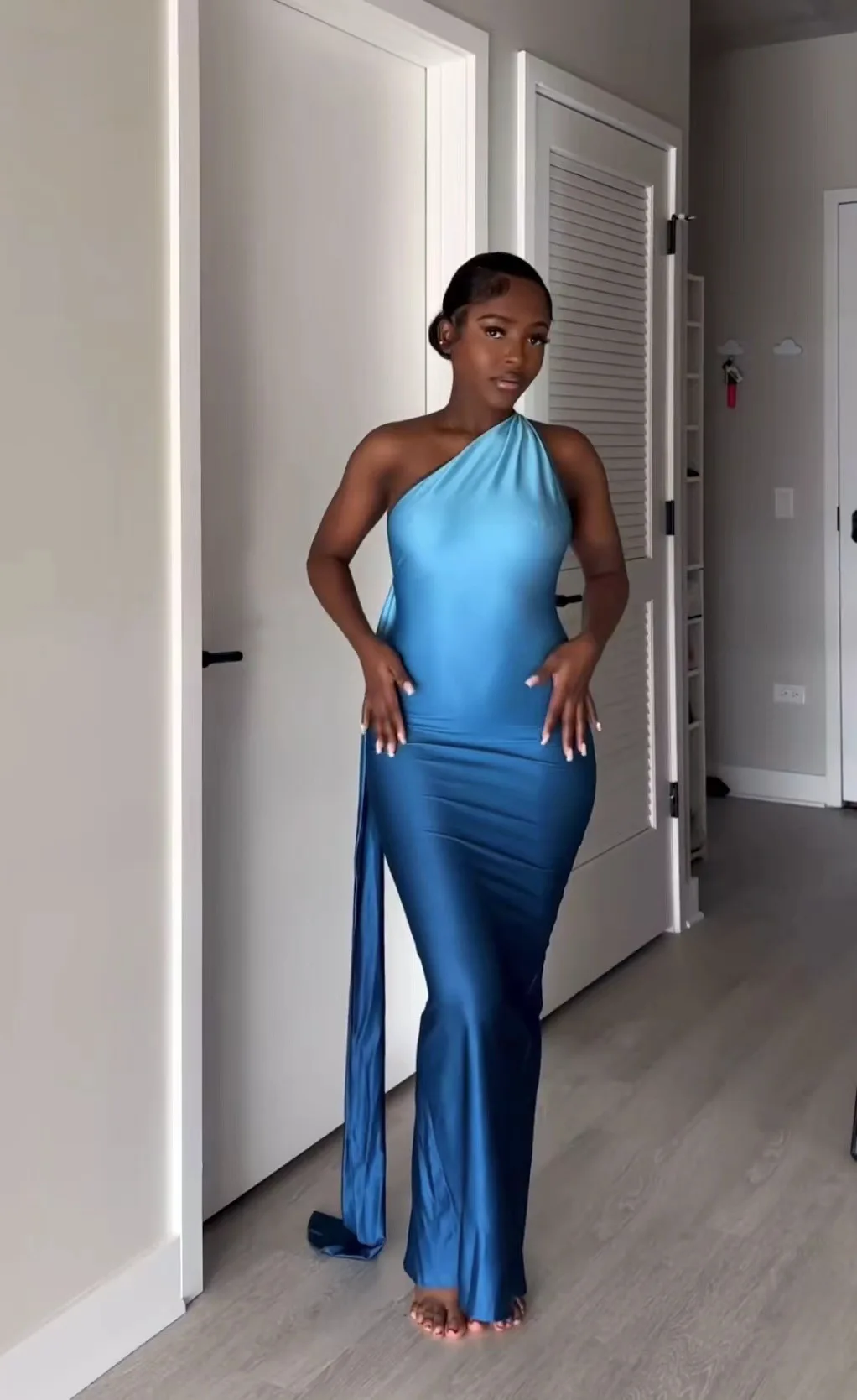 CM.YAYA Women Stacked Sleeveless Skew Collar Gradient Maxi Bodycon Long Dress 2025 Spring Evening Sexy Party Dresses Vestidos