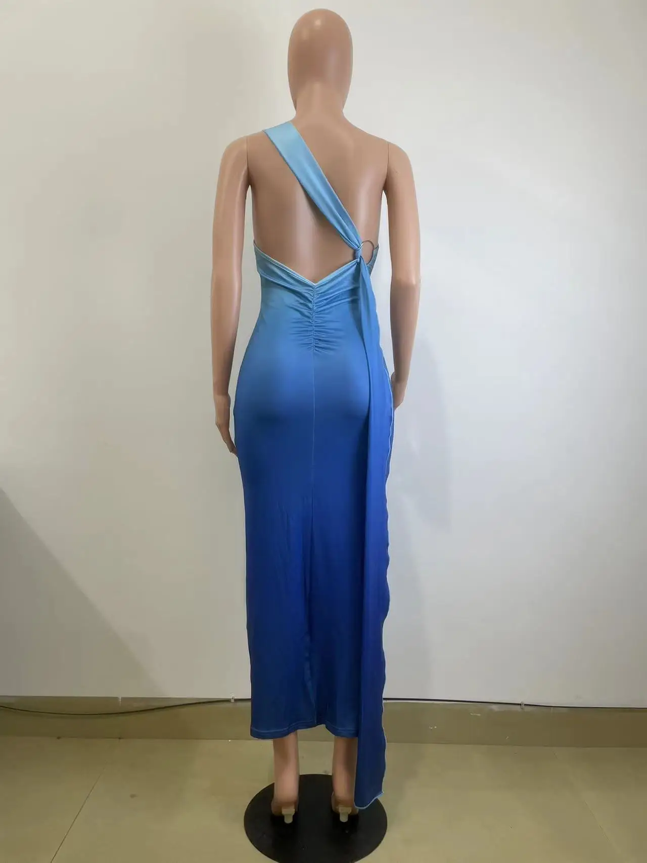 CM.YAYA Women Stacked Sleeveless Skew Collar Gradient Maxi Bodycon Long Dress 2025 Spring Evening Sexy Party Dresses Vestidos