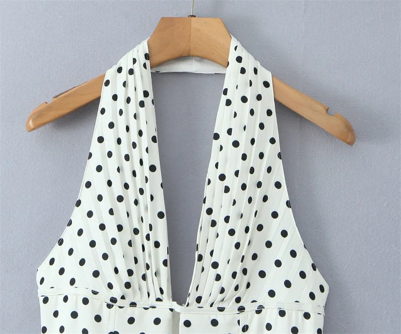 GLCMYAYA Women Dot Printed Halter Neck Backless Pleated Front A-line Mini Dress 2025 Vacation Holiday Elegant Sexy Party Dresses