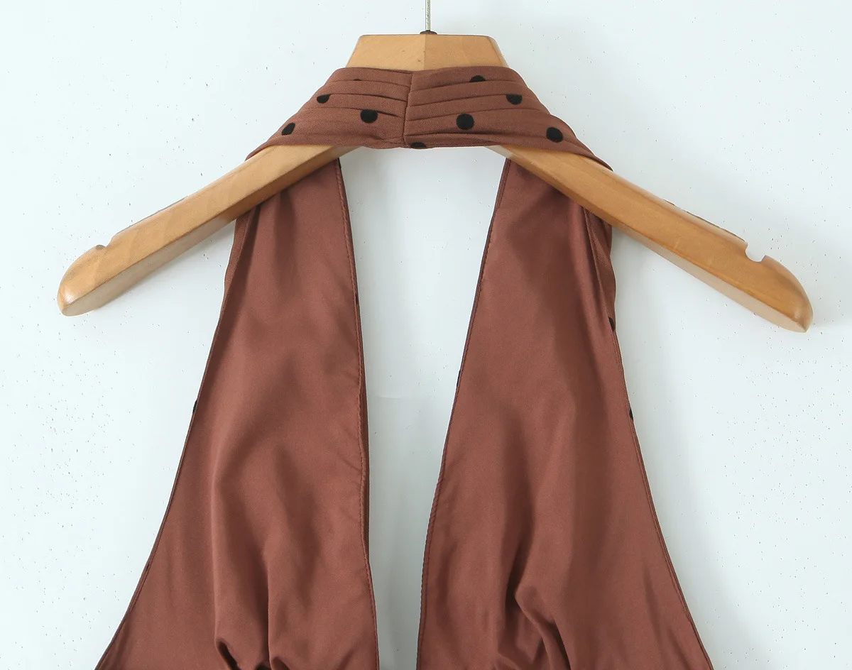 GLCMYAYA Women Dot Printed Halter Neck Backless Pleated Front A-line Mini Dress 2025 Vacation Holiday Elegant Sexy Party Dresses