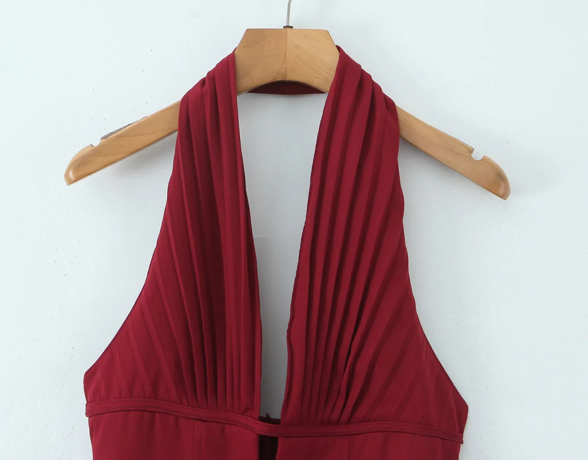 GLCMYAYA Women Dot Printed Halter Neck Backless Pleated Front A-line Mini Dress 2025 Vacation Holiday Elegant Sexy Party Dresses