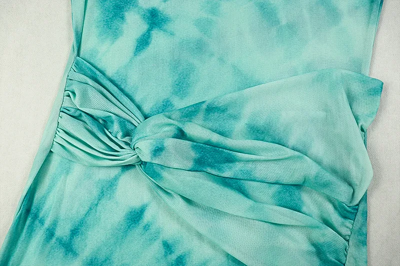 CM.YAYA Women Tie Dye Printed O-neck Bodycon Midi Maxi Long Dress 2025 Summer Holiday Birthday Sexy Club Party Evening Dresses