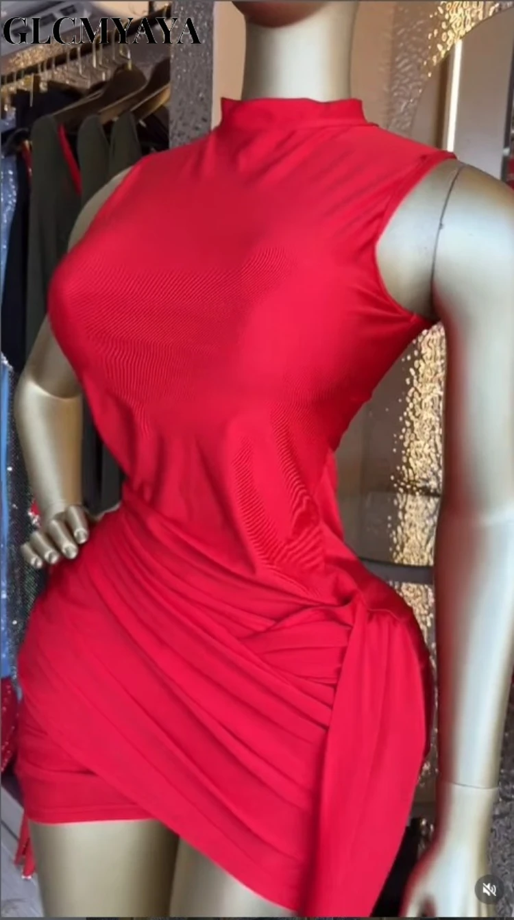 CM.YAYA Women Sleeveless Streamer Wrap Stacked Ruched Midi Formal Dress 2026 Elegant Education Party Cocktail Bodycon Dresses