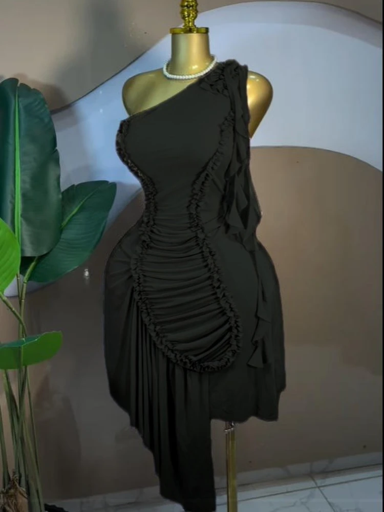 CM.YAYA Women Ruffles Streamer One Shoulder Irregular Midi Mini A-line Dress 2026 Elegant Birthday Party Dresses Trendy Vestidos