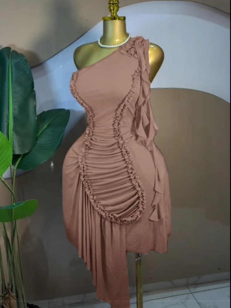 CM.YAYA Women Ruffles Streamer One Shoulder Irregular Midi Mini A-line Dress 2026 Elegant Birthday Party Dresses Trendy Vestidos