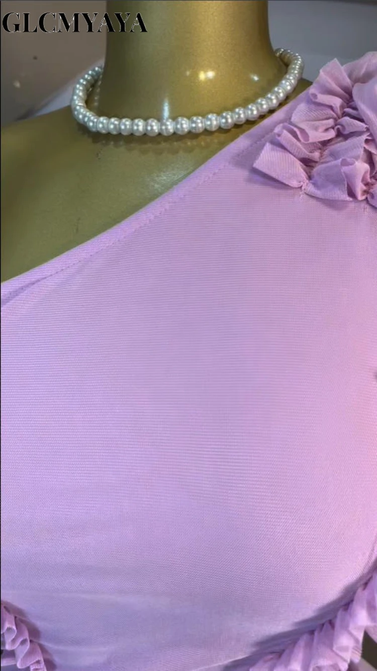 CM.YAYA Women Ruffles Streamer One Shoulder Irregular Midi Mini A-line Dress 2026 Elegant Birthday Party Dresses Trendy Vestidos