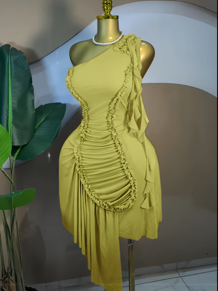 CM.YAYA Women Ruffles Streamer One Shoulder Irregular Midi Mini A-line Dress 2026 Elegant Birthday Party Dresses Trendy Vestidos