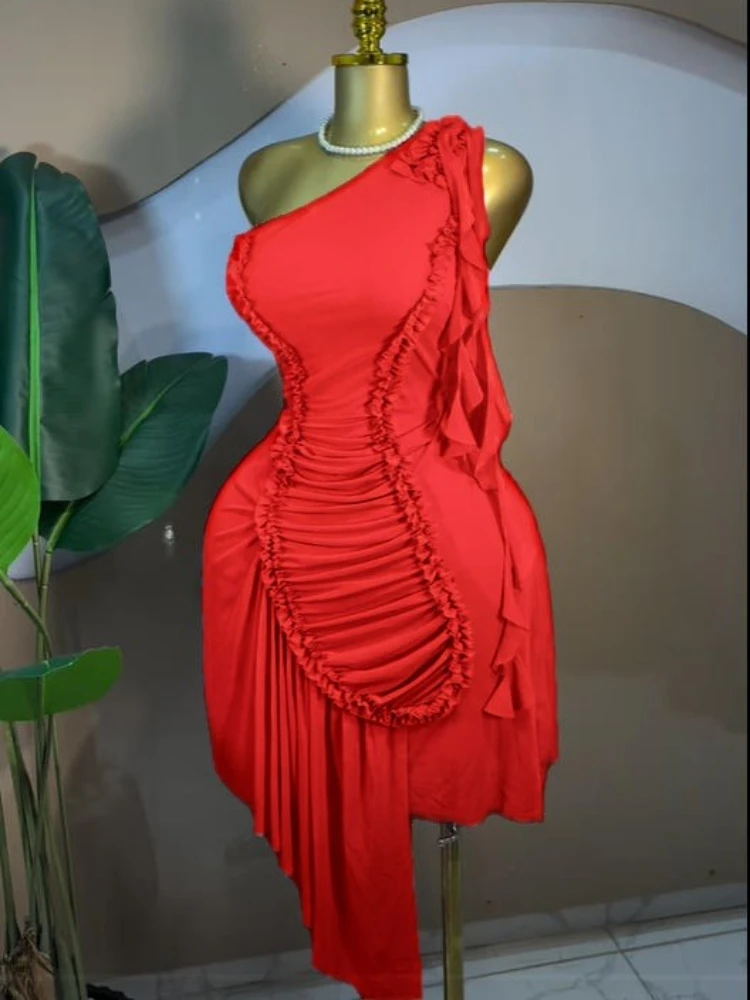 CM.YAYA Women Ruffles Streamer One Shoulder Irregular Midi Mini A-line Dress 2026 Elegant Birthday Party Dresses Trendy Vestidos