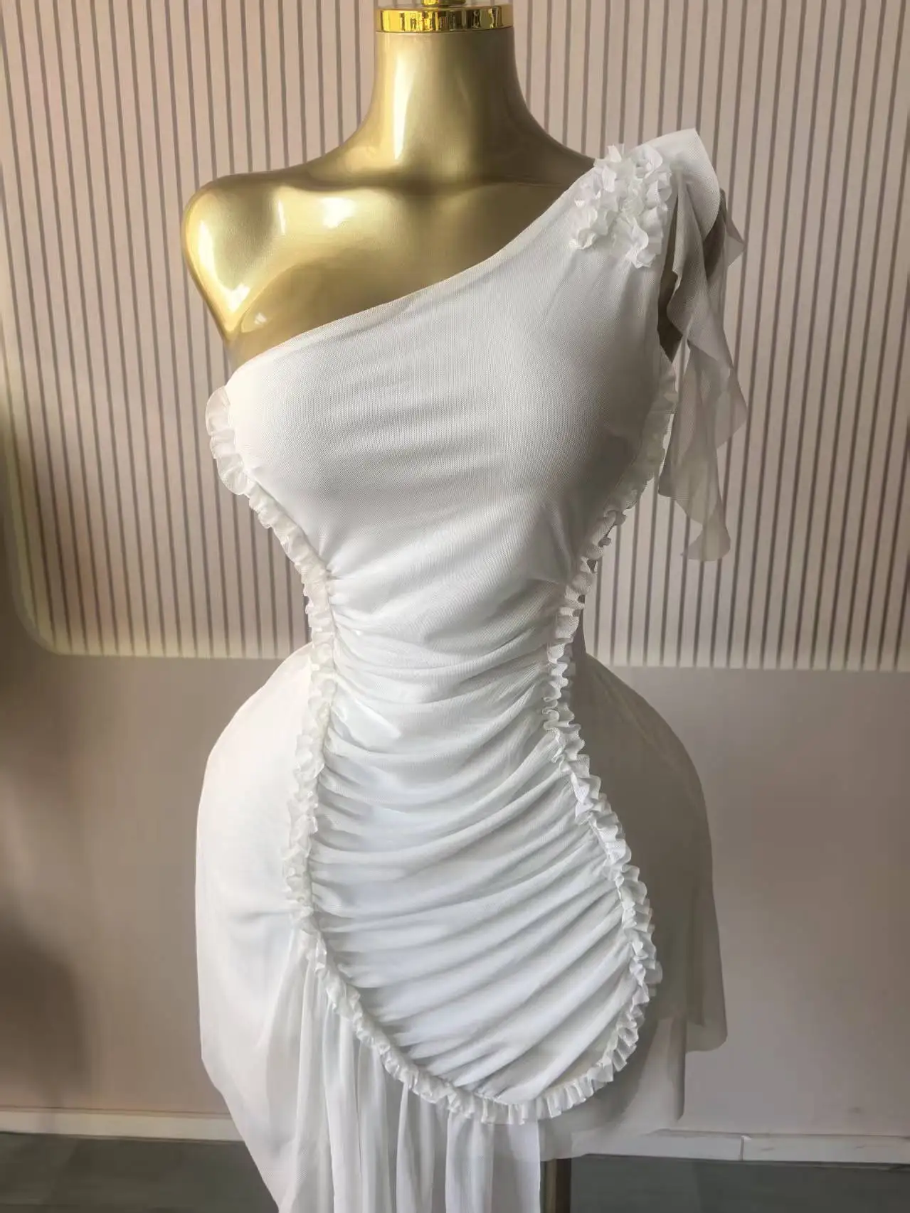 CM.YAYA Women Ruffles Streamer One Shoulder Irregular Midi Mini A-line Dress 2026 Elegant Birthday Party Dresses Trendy Vestidos