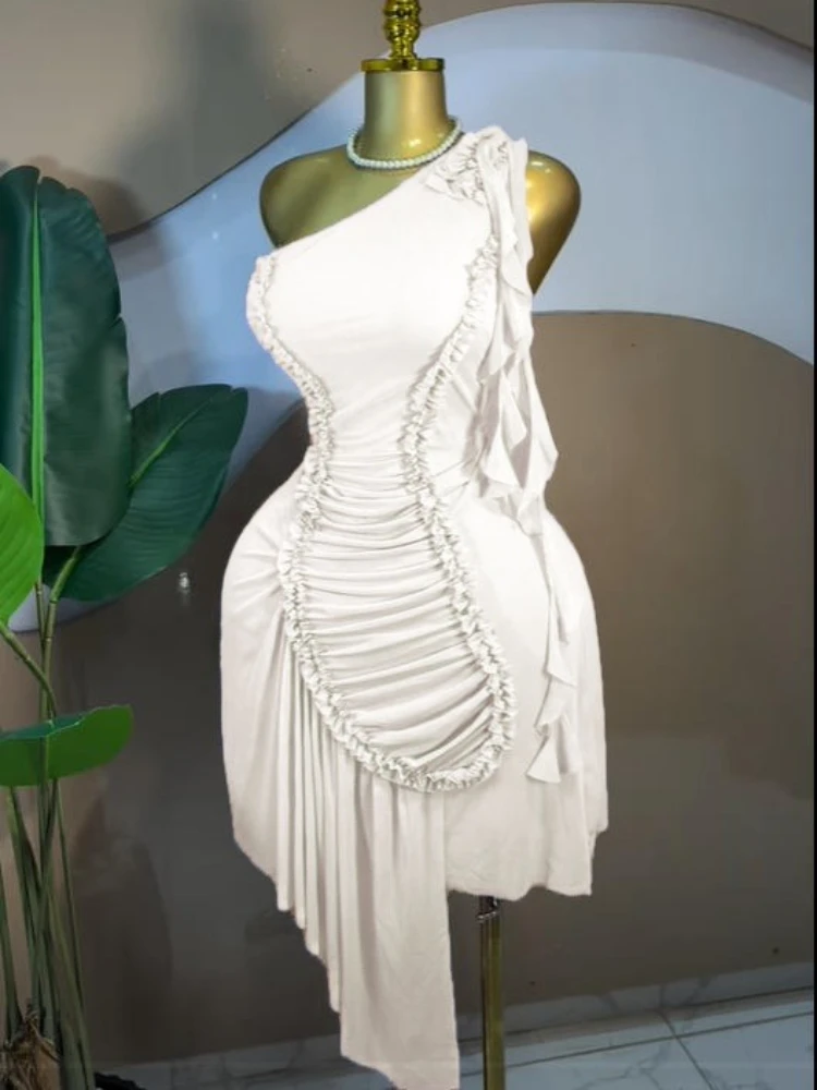 CM.YAYA Women Ruffles Streamer One Shoulder Irregular Midi Mini A-line Dress 2026 Elegant Birthday Party Dresses Trendy Vestidos