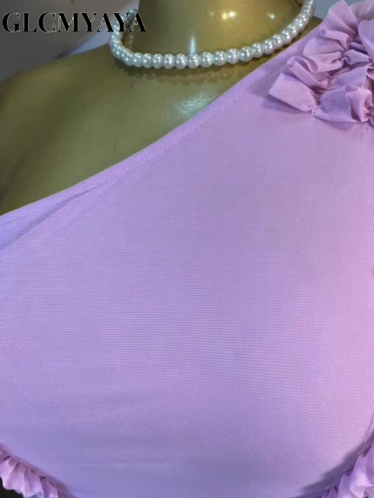 CM.YAYA Women Ruffles Streamer One Shoulder Irregular Midi Mini A-line Dress 2026 Elegant Birthday Party Dresses Trendy Vestidos