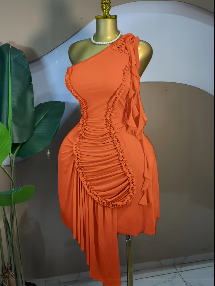 CM.YAYA Women Ruffles Streamer One Shoulder Irregular Midi Mini A-line Dress 2026 Elegant Birthday Party Dresses Trendy Vestidos