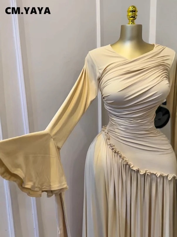 CM.YAYA Women Full Sleeve O-neck Elegant Long Dress 2026 Fall Winter Sweet Holiday Birthday Evening Sexy Party Dresses Vestidos