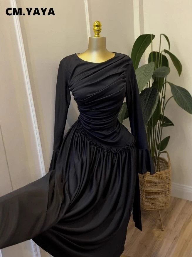 CM.YAYA Women Full Sleeve O-neck Elegant Long Dress 2026 Fall Winter Sweet Holiday Birthday Evening Sexy Party Dresses Vestidos