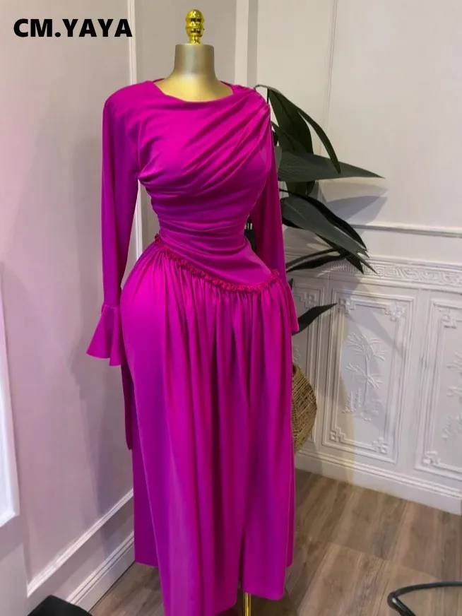 CM.YAYA Women Full Sleeve O-neck Elegant Long Dress 2026 Fall Winter Sweet Holiday Birthday Evening Sexy Party Dresses Vestidos