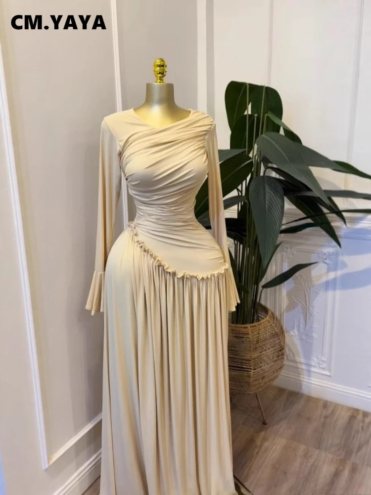 CM.YAYA Women Full Sleeve O-neck Elegant Long Dress 2026 Fall Winter Sweet Holiday Birthday Evening Sexy Party Dresses Vestidos