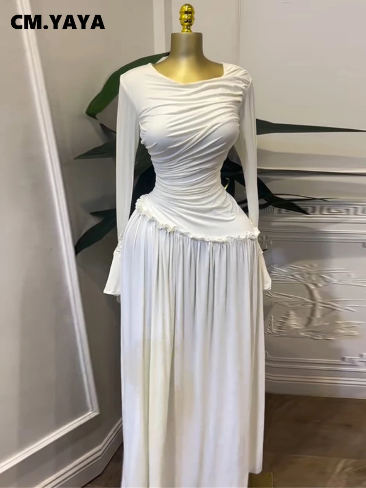 CM.YAYA Women Full Sleeve O-neck Elegant Long Dress 2026 Fall Winter Sweet Holiday Birthday Evening Sexy Party Dresses Vestidos