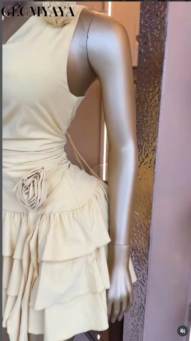 CM.YAYA Women Floral Applique Cascading Ruffles Tank Mini Smock Dress 2026 Street Beach Party Education Holiday Dresses Vestidos