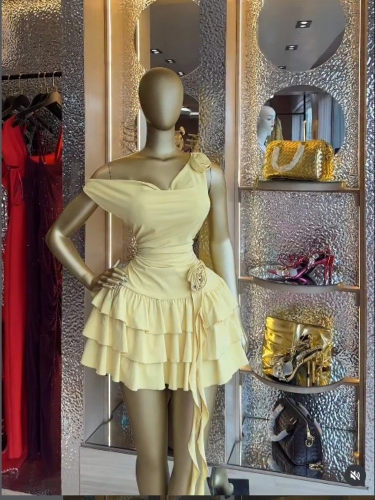 CM.YAYA Women Floral Applique Cascading Ruffles Tank Mini Smock Dress 2026 Street Beach Party Education Holiday Dresses Vestidos