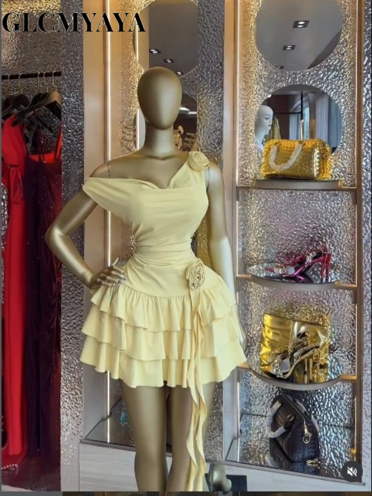 CM.YAYA Women Floral Applique Cascading Ruffles Tank Mini Smock Dress 2026 Street Beach Party Education Holiday Dresses Vestidos