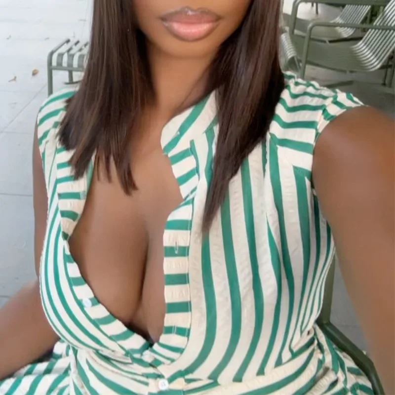 CM.YAYA Women Striped Print Sleeveless Bodycon Mini Dress 2025 Fall Street OL Birthday Vacation Sexy Party Evening Dresses