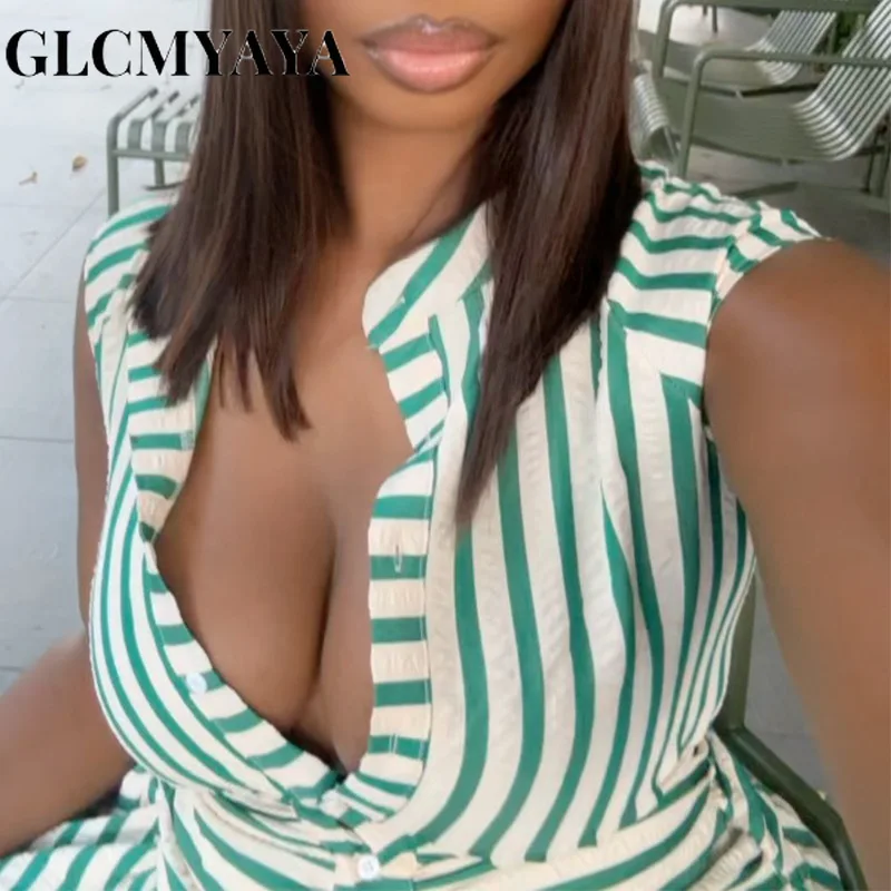 CM.YAYA Women Striped Print Sleeveless Bodycon Mini Dress 2025 Fall Street OL Birthday Vacation Sexy Party Evening Dresses