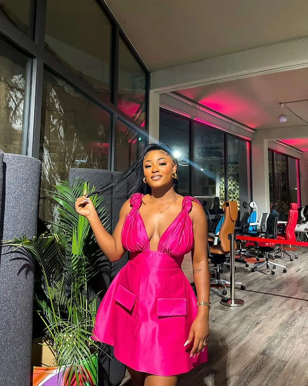 CM.YAYA Summer Women Sleeveless Elegant V-Neck High Waist A-Line Dress Bow Strap Backless Night Club Party Dresses Vestidos