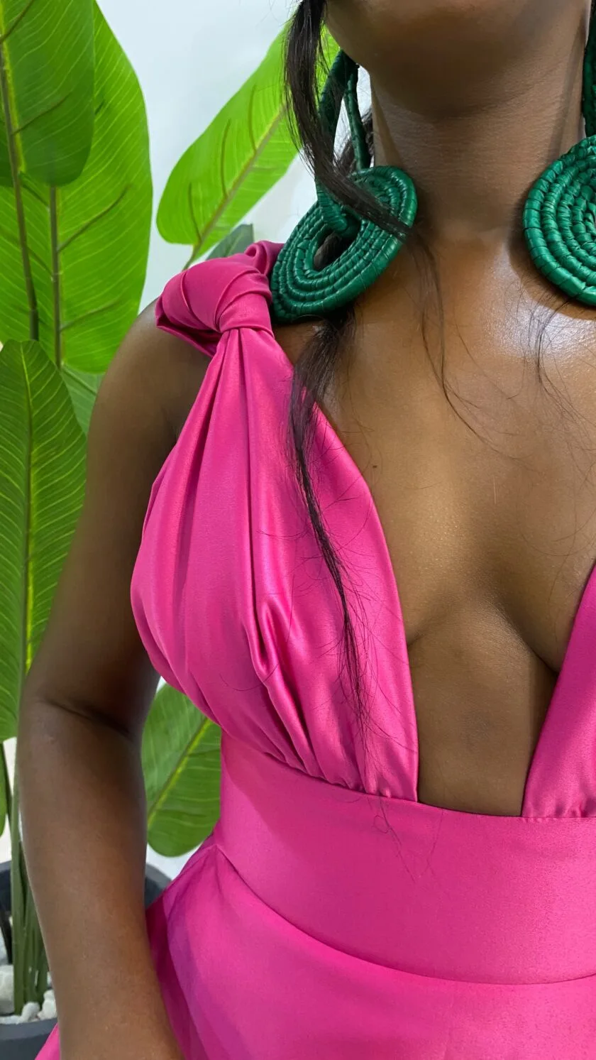 CM.YAYA Summer Women Sleeveless Elegant V-Neck High Waist A-Line Dress Bow Strap Backless Night Club Party Dresses Vestidos